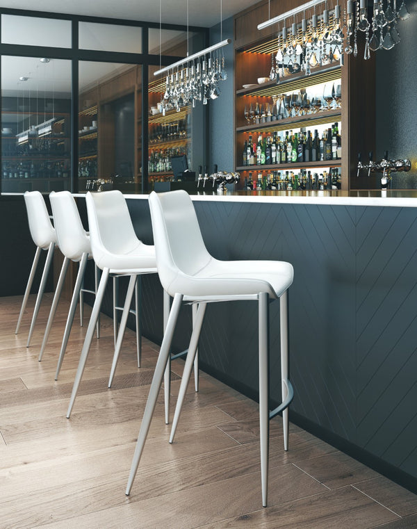 Zuo Modern Magnus 100% Polyurethane, Plywood, Stainless Steel Modern Commercial Grade Barstool Set - Set of 2 White, Silver 100% Polyurethane, Plywood, Stainless Steel