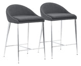 Zuo Modern Reykjavik 100% Polyester, Plywood, Steel Mid Century Commercial Grade Counter Stool Set - Set of 2 Graphite, Chrome 100% Polyester, Plywood, Steel