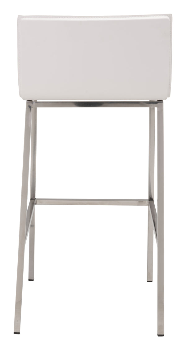 Zuo Modern Marina 100% Polyurethane, Stainless Steel Modern Commercial Grade Barstool Set - Set of 2 White, Silver 100% Polyurethane, Stainless Steel