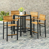 Brampton Modern Industrial Acacia Wood Barstool, Teak and Black Noble House