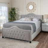 Virgil Light Grey Fabric Fully Upholstered Queen Bed Set Noble House
