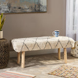 Laveta Handcrafted Boho Cotton Rectangular Bench, Ivory, Brown, and Natural Noble House