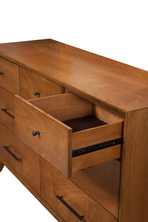 Alpine Furniture Flynn Mid Century Modern 7 Drawer Dresser, Acorn 966-03 Acorn Mahogany Solids & Okoume Veneer 56 x 19 x 36.5