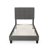 Eveleth Contemporary Upholstered Twin Bed Platform, Charcoal Gray and Black Noble House