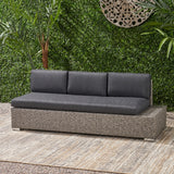 Puerta Outdoor 3 Seater Wicker Right Sofa, Mixed Black with Dark Grey Cushions Noble House