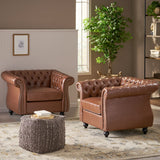 Silverdale Traditional Chesterfield Club Chairs, Cognac Brown and Dark Brown Noble House