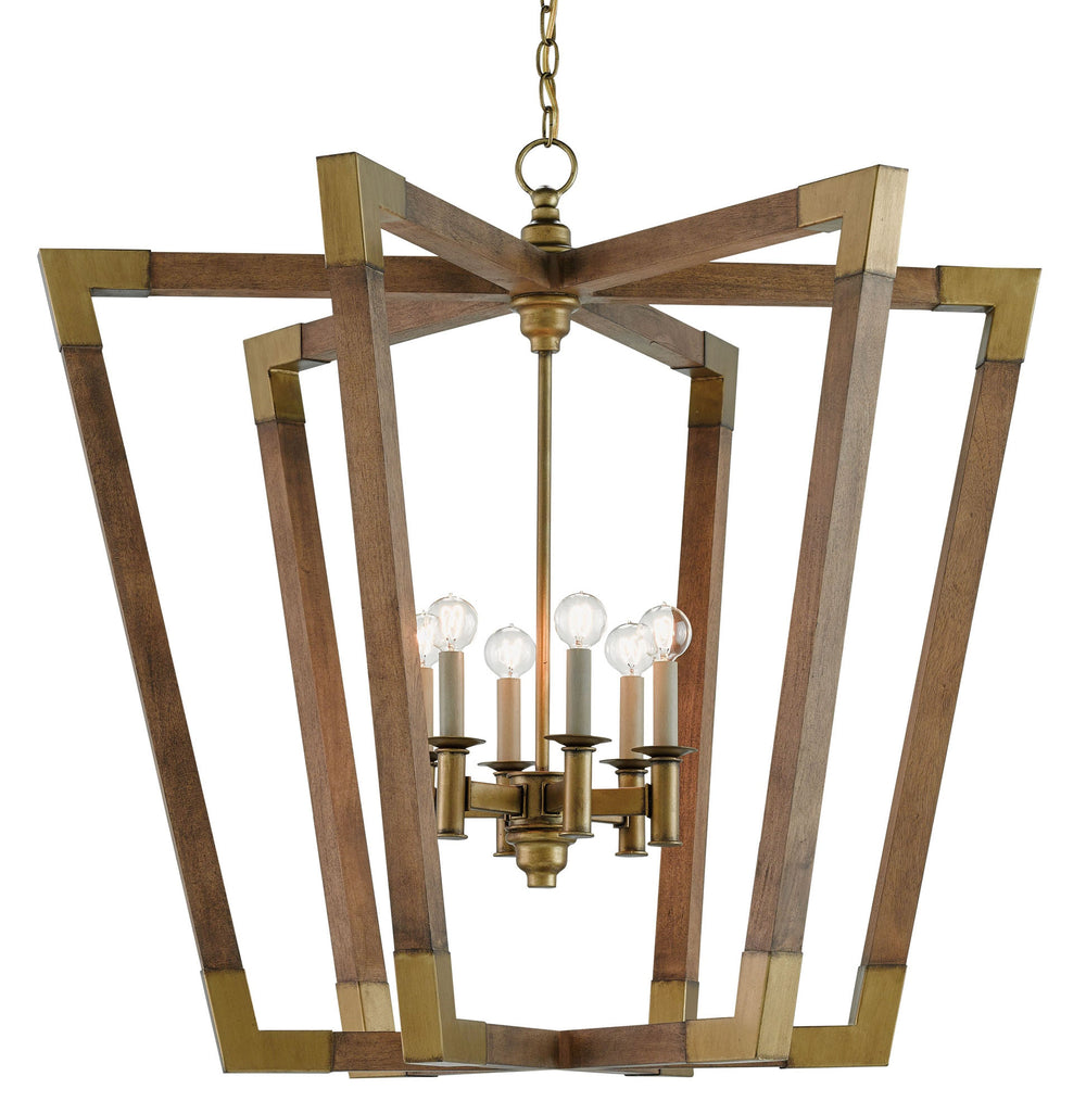 Bastian Large Lantern - Arts & Crafts Inspired Design in Chestnut & Brass Finishes, 34.5" Tall