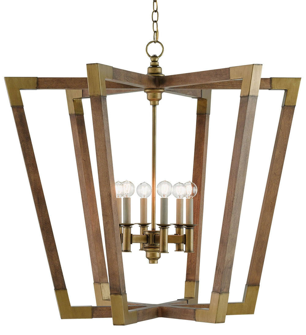 Bastian Large Lantern - Arts & Crafts Inspired Design in Chestnut & Brass Finishes, 34.5" Tall