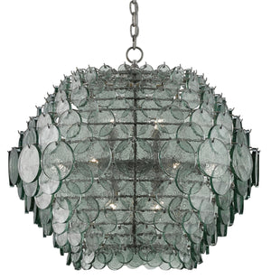 Quantum Chandelier - Elegant Silver Leaf Design with Blown Glass Balls & Adjustable Height Options