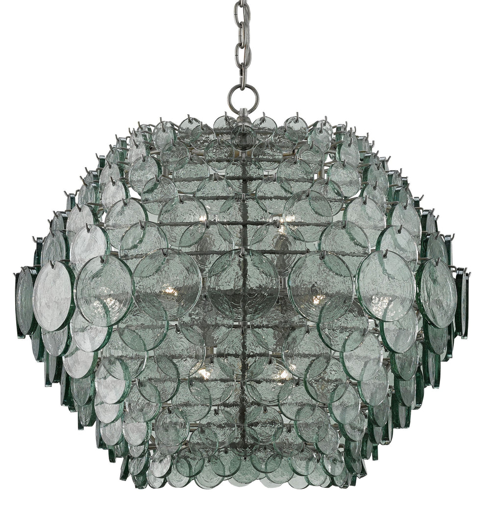 Braithwell Chandelier - Stunning Recycled Glass Mosaic with Silver Wrought Iron Frame for Elegance