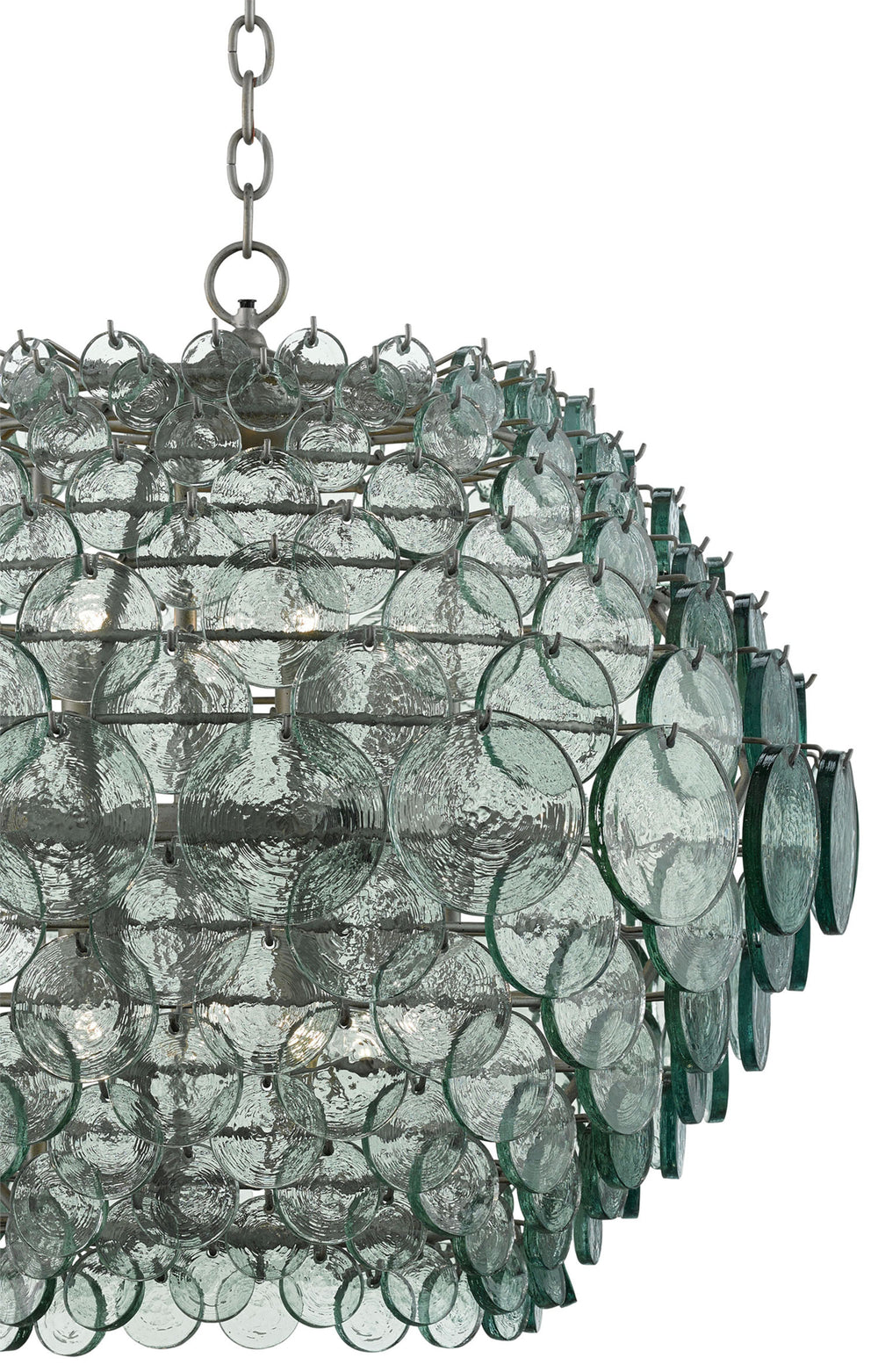 Braithwell Chandelier - Stunning Recycled Glass Mosaic with Silver Wrought Iron Frame for Elegance