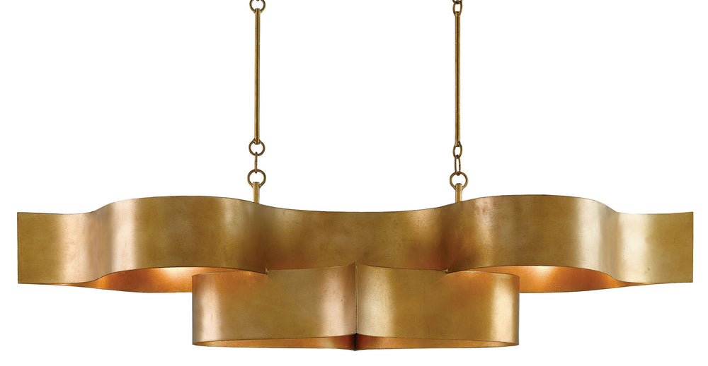 Grand Lotus Gold Oval Chandelier - Elegant Antique Gold Leaf Design, Adjustable Height, 6 Lights