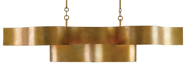 Grand Lotus Gold Oval Chandelier - Elegant Antique Gold Leaf Design, Adjustable Height, 6 Lights