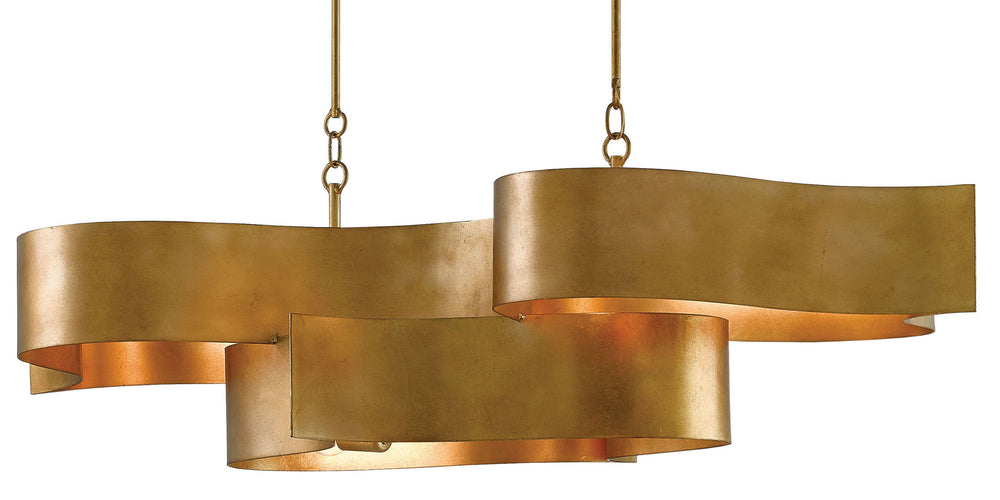 Grand Lotus Gold Oval Chandelier - Elegant Antique Gold Leaf Design, Adjustable Height, 6 Lights