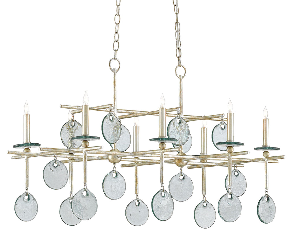 Sethos Silver Rectangular Chandelier - Elegant Wrought Iron & Recycled Glass with Antique Charm