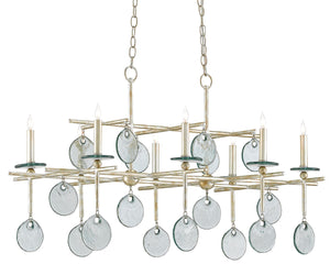 Sethos Silver Rectangular Chandelier - Elegant Wrought Iron & Recycled Glass with Antique Charm