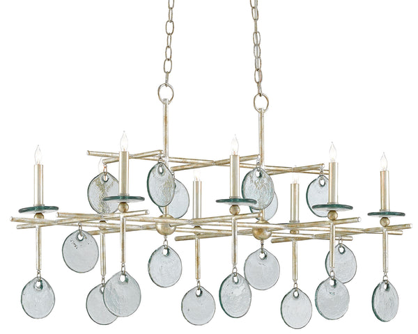 Sethos Silver Rectangular Chandelier - Elegant Wrought Iron & Recycled Glass with Antique Charm