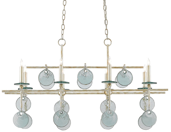 Sethos Silver Rectangular Chandelier - Elegant Wrought Iron & Recycled Glass with Antique Charm