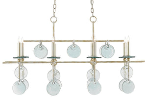 Sethos Silver Rectangular Chandelier - Elegant Wrought Iron & Recycled Glass with Antique Charm