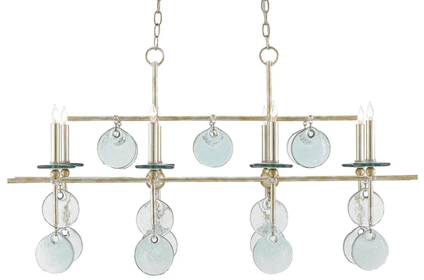 Sethos Silver Rectangular Chandelier - Elegant Wrought Iron & Recycled Glass with Antique Charm
