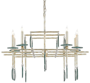 Sethos Silver Rectangular Chandelier - Elegant Wrought Iron & Recycled Glass with Antique Charm