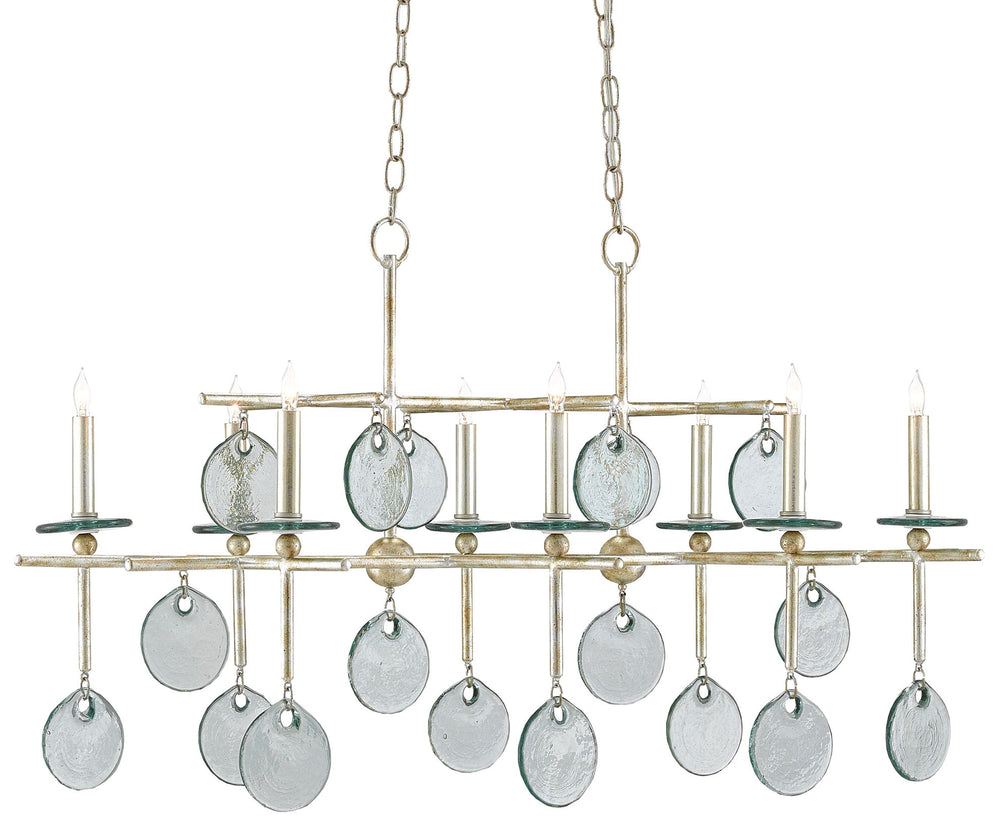 Sethos Silver Rectangular Chandelier - Elegant Wrought Iron & Recycled Glass with Antique Charm