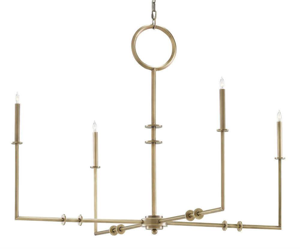 Rogue Chandelier - Elegant Antique Brass Lighting with Clean Lines and Unique Metal Disc Accents