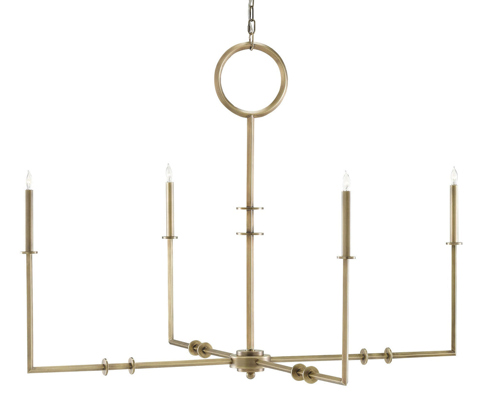 Rogue Chandelier - Elegant Antique Brass Lighting with Clean Lines and Unique Metal Disc Accents