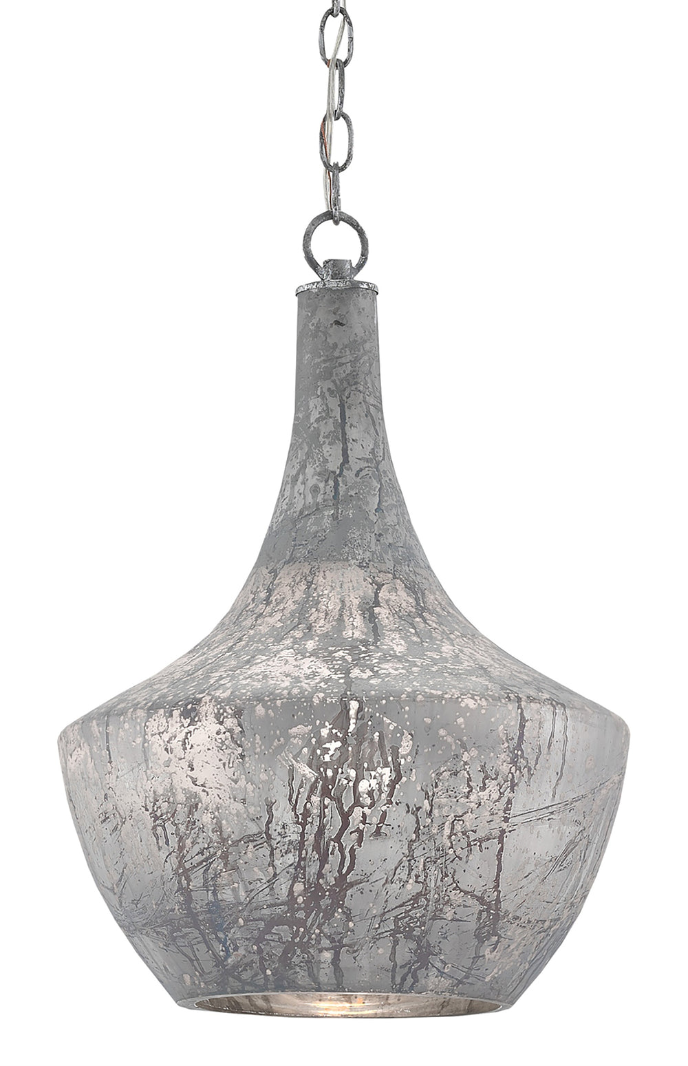 Segreto Pendant - Contemporary Mercury Glass Bell Shape Light Fixture with Antique Silver Finish