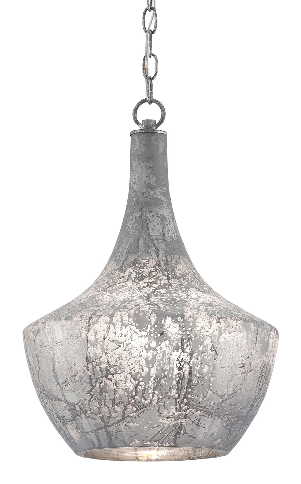 Segreto Pendant - Contemporary Mercury Glass Bell Shape Light Fixture with Antique Silver Finish