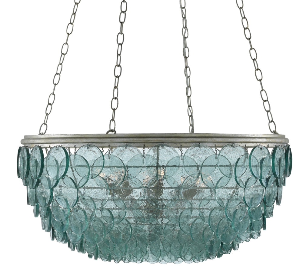 Quorum Small Chandelier - Stunning Recycled Glass & Wrought Iron Design in Silver Leaf Finish