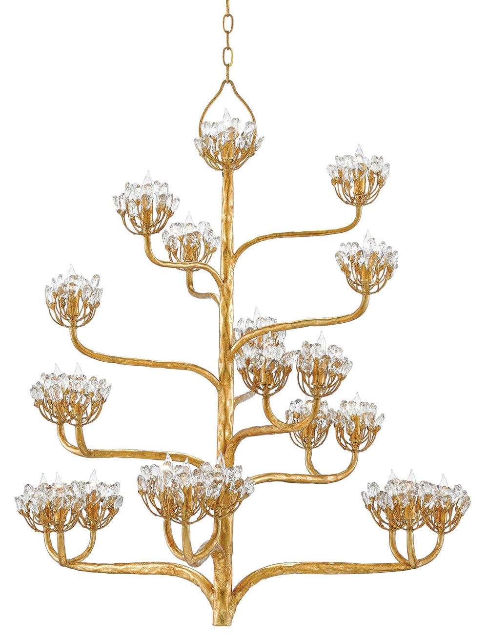 Agave Americana Gold Chandelier - Luxurious 22-Light Fixture with Crystal Accents for Stunning Elegance