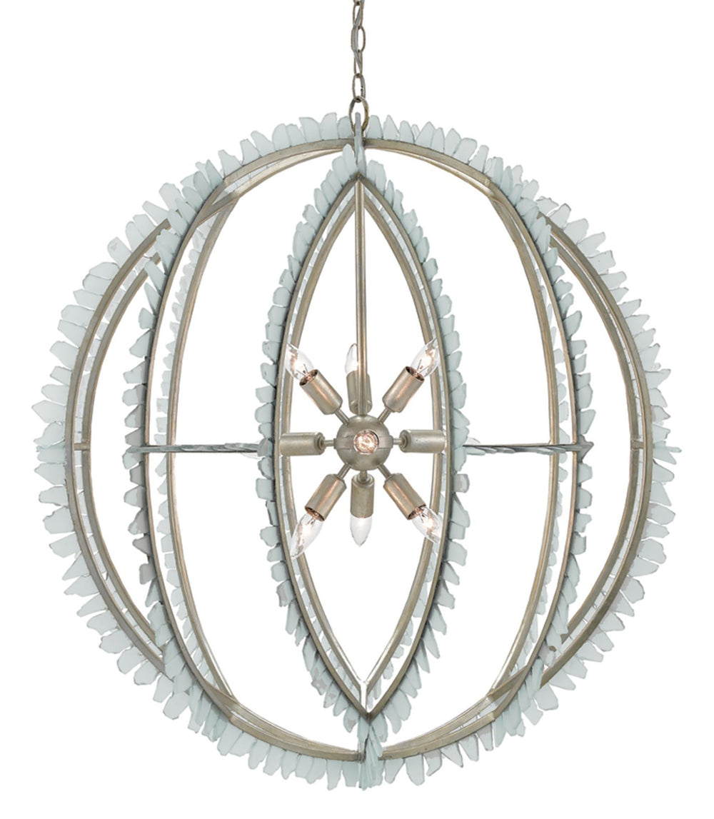 Saltwater Orb Chandelier - Enchanting Frosted Glass & Wrought Iron Design with Coastal Elegance