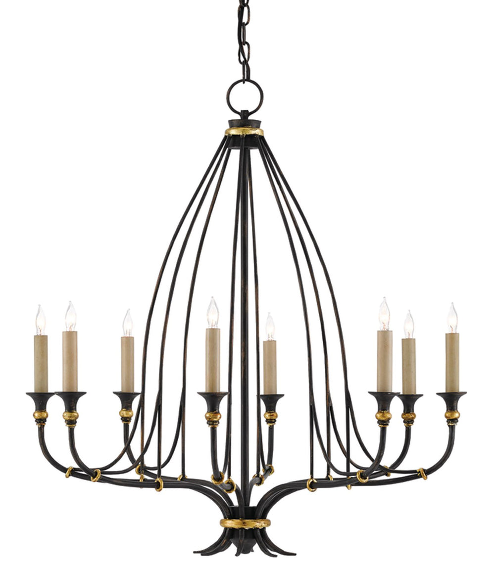 Folgate Chandelier - Elegant Wrought Iron Light Fixture with French Black Finish & Gold Accents