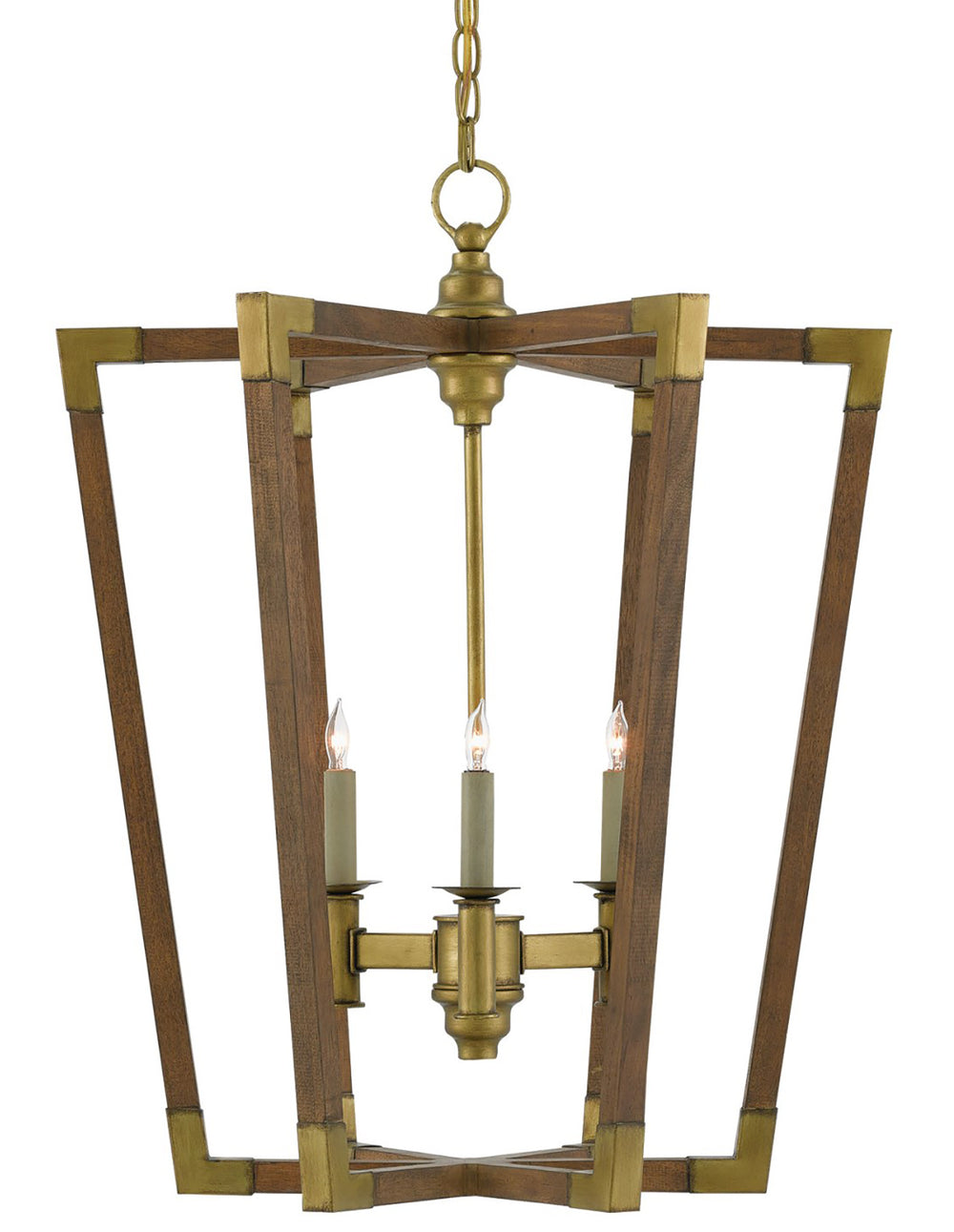 Bastian Medium Lantern - Arts & Crafts Inspired Design in Chestnut & Brass, Perfect for Cozy Spaces