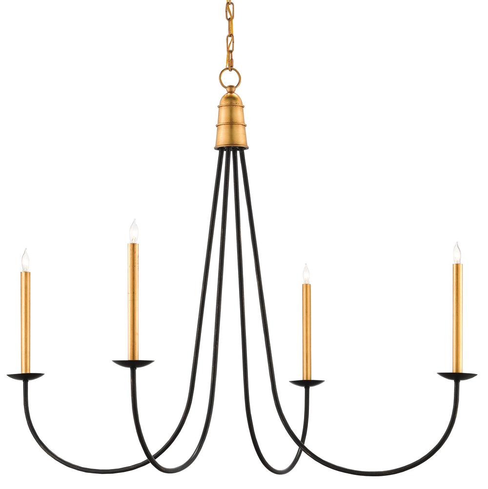 Ogden Chandelier – Elegant Minimalist Design in Chinois Antique Gold Leaf & Black Finish, 44.5" Wide