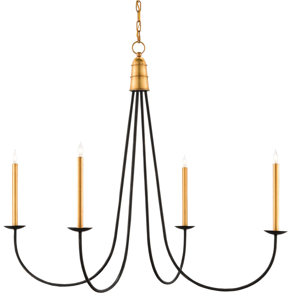 Ogden Chandelier – Elegant Minimalist Design in Chinois Antique Gold Leaf & Black Finish, 44.5" Wide