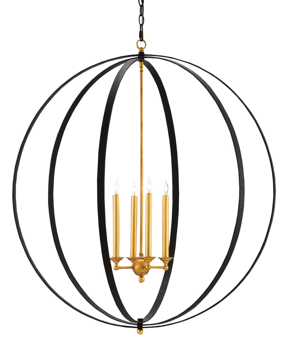 Ogden Orb Chandelier - Elegant Minimalist Design in Chinois Antique Gold Leaf & Black Finish