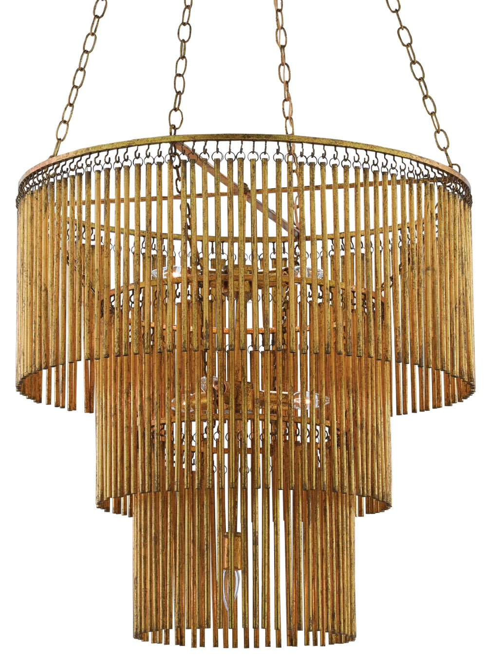 Mantra Chandelier - Elegant Gold Leaf Mid-Century Modern Fixture with 3 Tiers and Distressed Finish