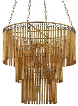 Mantra Chandelier - Elegant Gold Leaf Mid-Century Modern Fixture with 3 Tiers and Distressed Finish