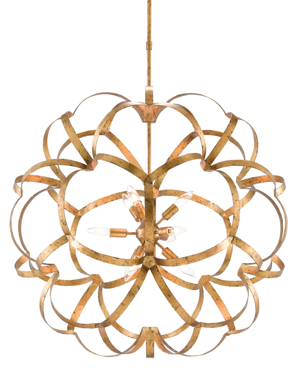 Sappho Orb Chandelier - Stunning Gold Leaf Wrought Iron Fixture with 9 Lights for Elegant Spaces