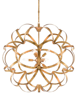 Sappho Orb Chandelier - Stunning Gold Leaf Wrought Iron Fixture with 9 Lights for Elegant Spaces