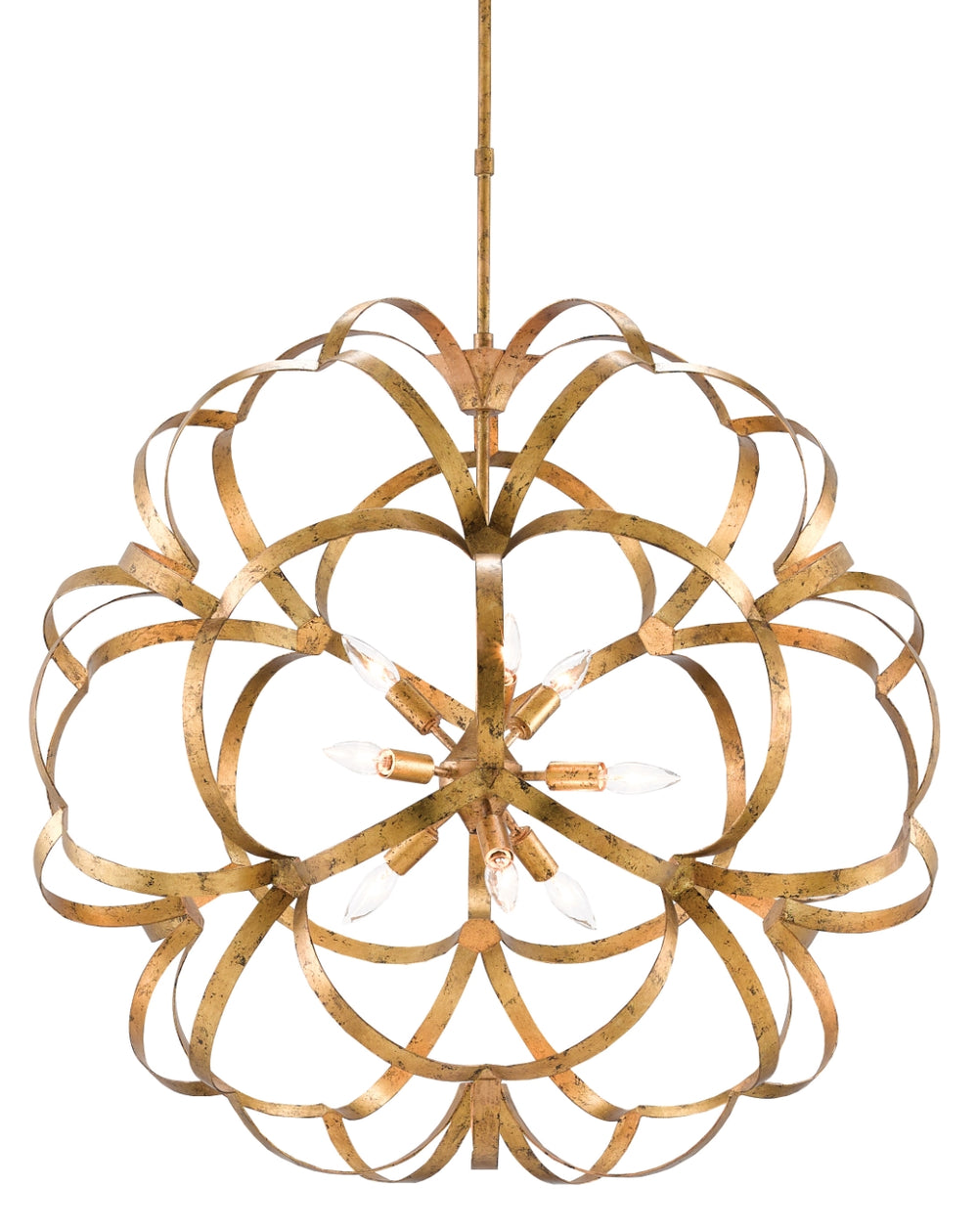 Sappho Orb Chandelier - Stunning Gold Leaf Wrought Iron Fixture with 9 Lights for Elegant Spaces