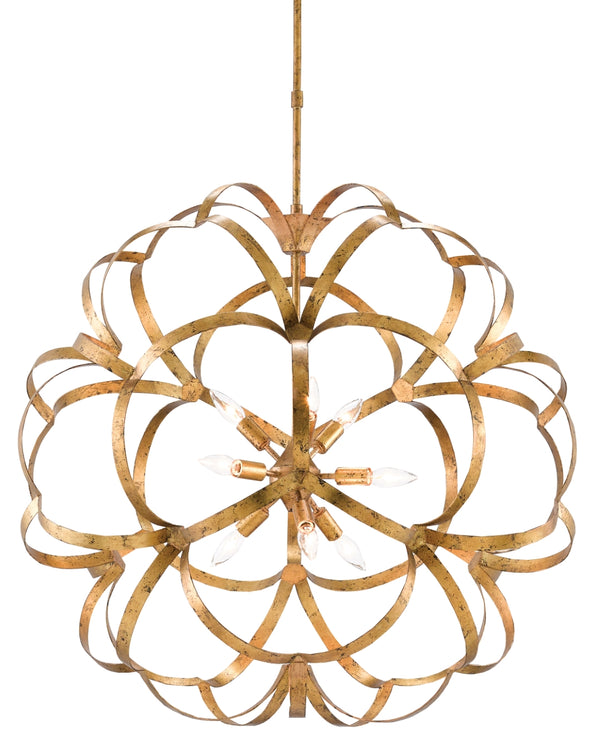Sappho Orb Chandelier - Stunning Gold Leaf Wrought Iron Fixture with 9 Lights for Elegant Spaces