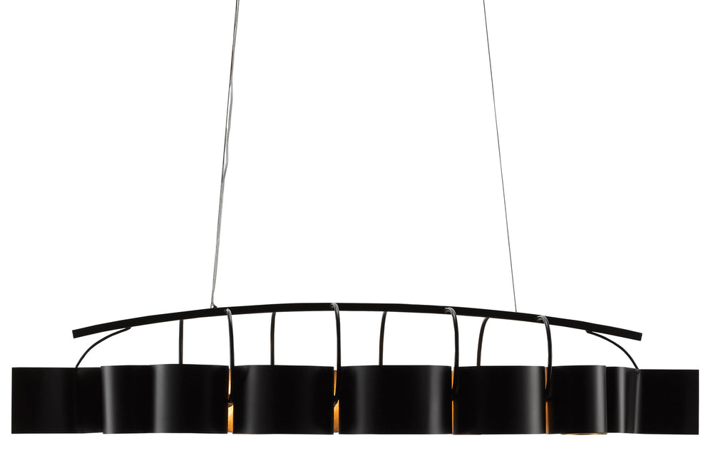 Marchfield Rectangular Chandelier - Elegant Satin Black & Gold Leaf Design, Adjustable Height, UL Listed