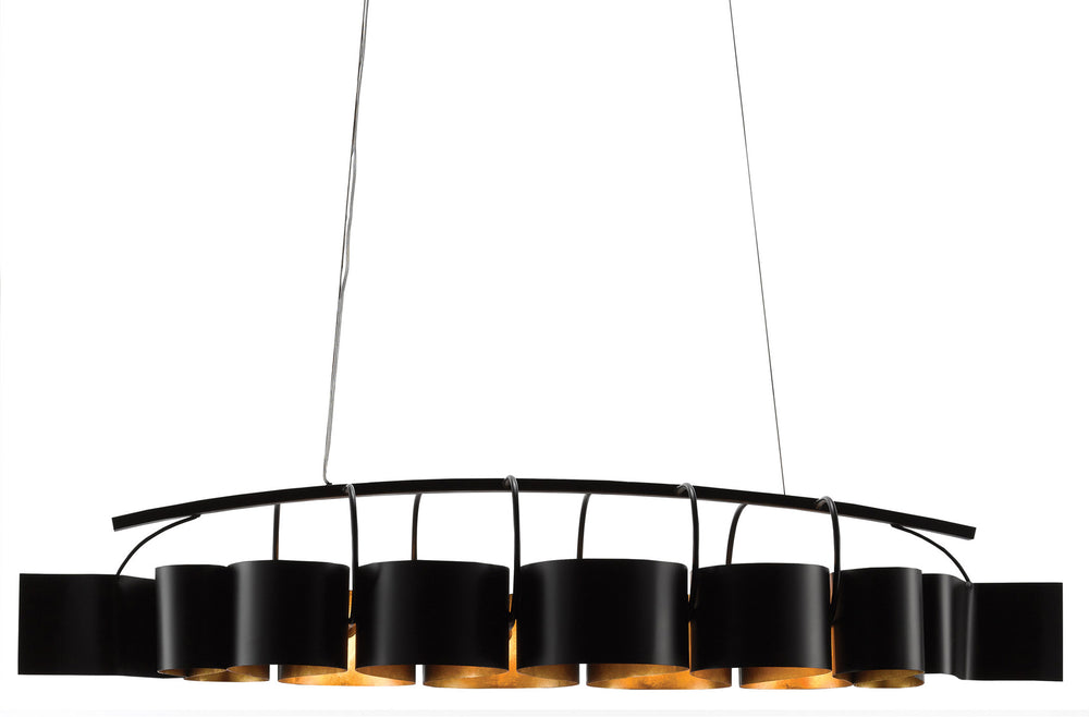 Marchfield Rectangular Chandelier - Elegant Satin Black & Gold Leaf Design, Adjustable Height, UL Listed