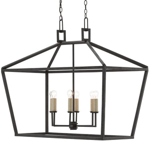 Denison Rectangular Lantern - Elegant Hammered Wrought Iron in Molé Black Finish for Timeless Style