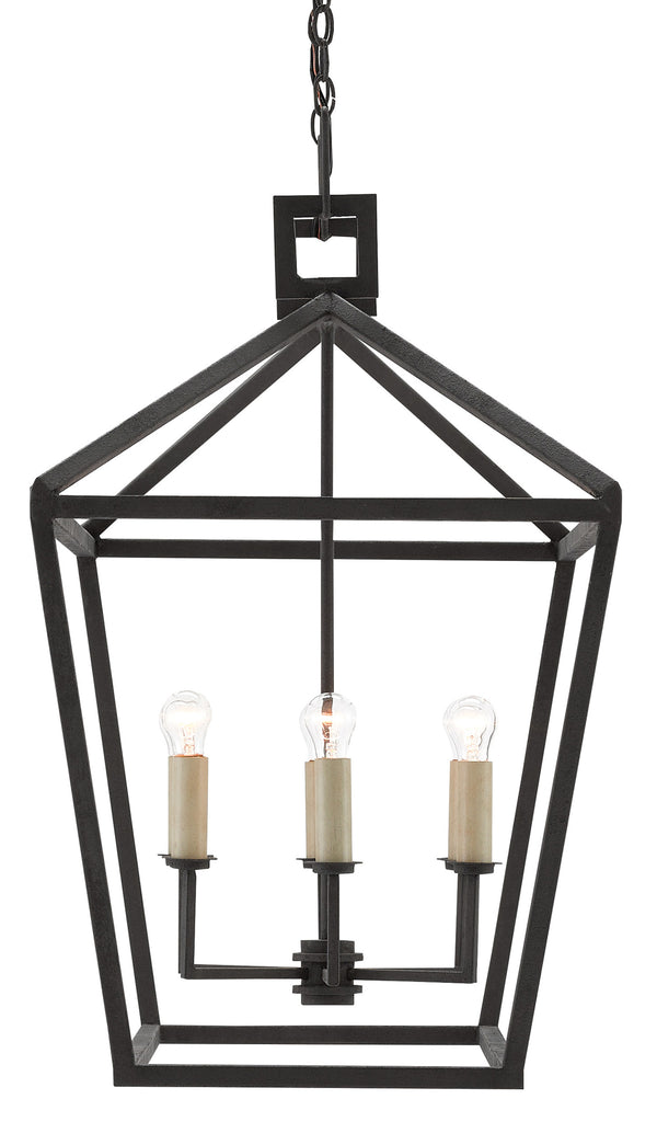 Denison Rectangular Lantern - Elegant Hammered Wrought Iron in Molé Black Finish for Timeless Style