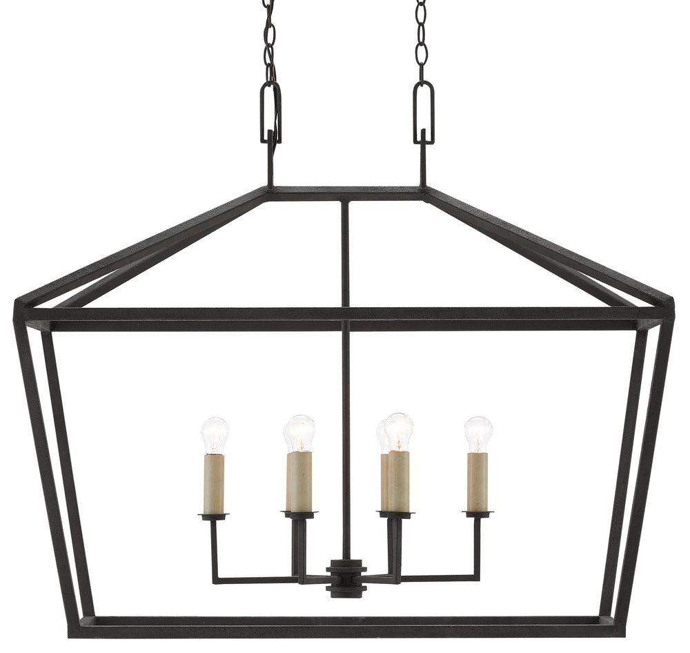 Denison Rectangular Lantern - Elegant Hammered Wrought Iron in Molé Black Finish for Timeless Style