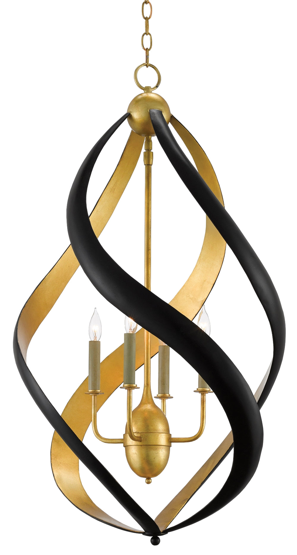 Trephine Chandelier - Elegant Contemporary Gold Leaf & Satin Black Wrought Iron Light Fixture